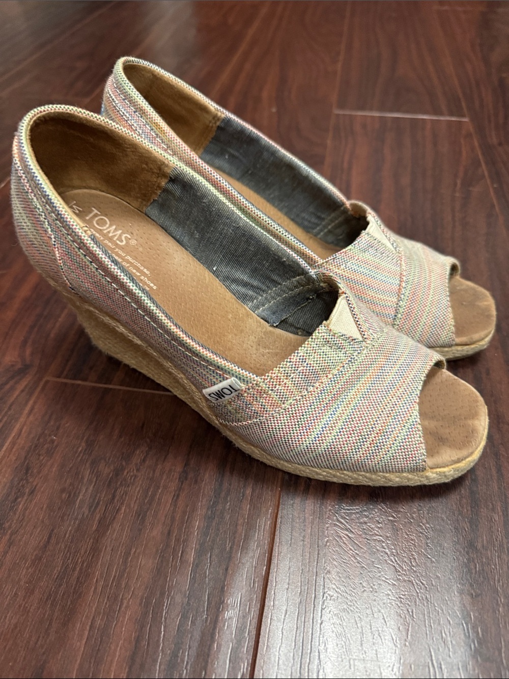 TOMS Multicolor Canvas Peep-Toe Wedge Espadrille